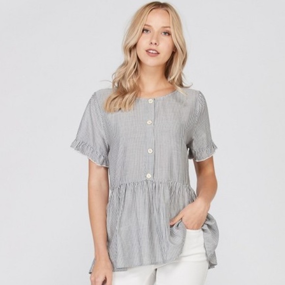Tops - Striped Gray Ruffle Peplum Top